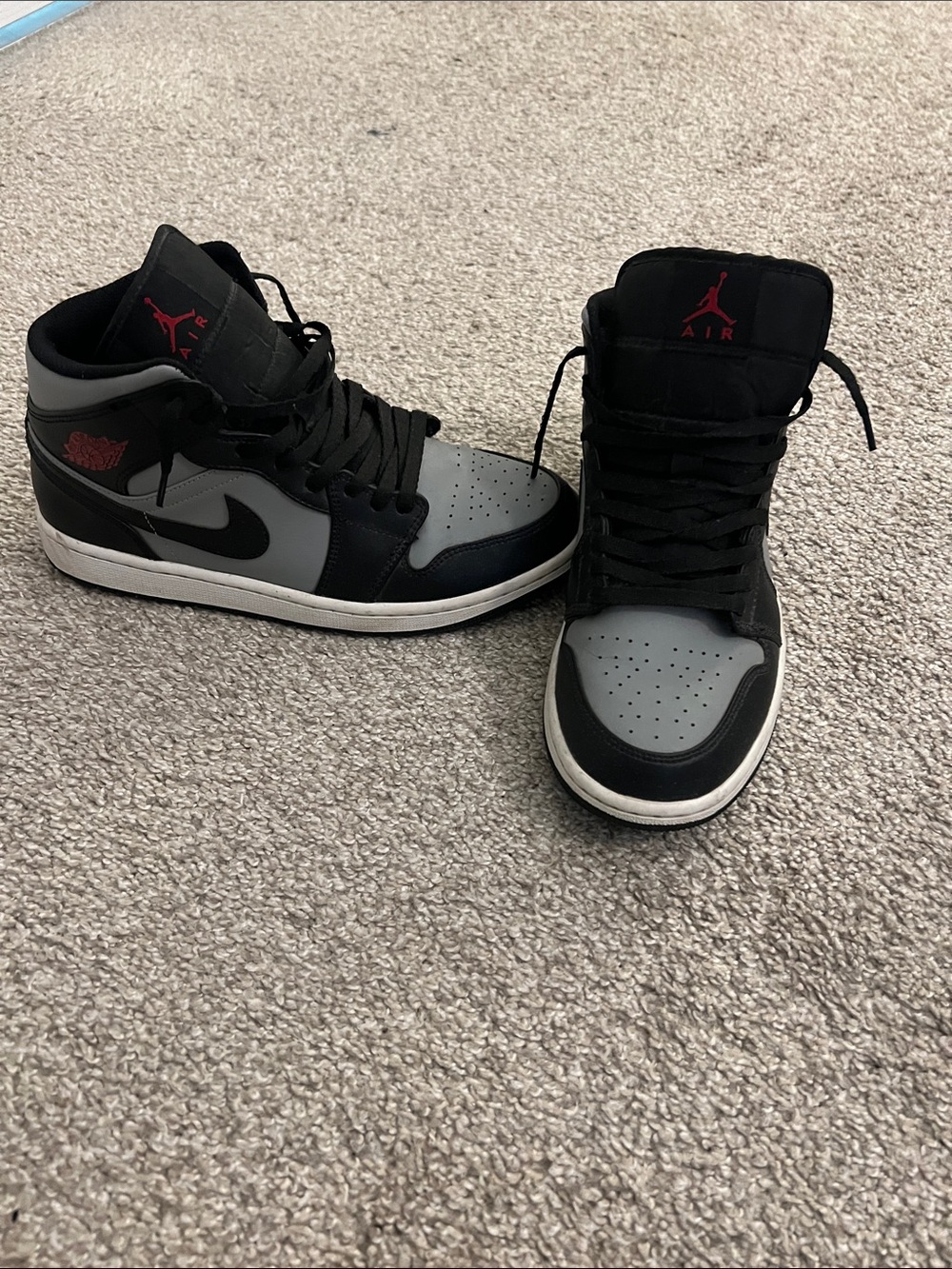 Jordan High-Top Sneakers in Black, Gray & Red Accent
